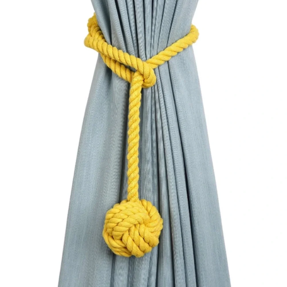 Luxury Home | Set of 2 Yellow Boho Chic Nautical Knotted Rope Curtain Tie Backs